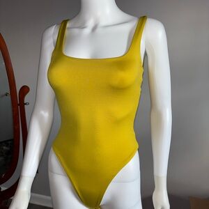 Forever 21 Yellow Sleeveless Fitted Bodysuit